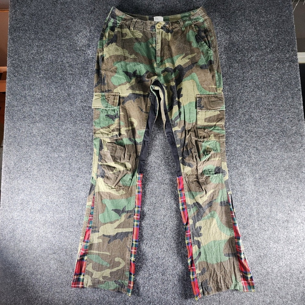 EPTM Mens Camo Cargo Pants Plaid‎ Flared Leg Ripstop Streetwear Green 10188 M-32